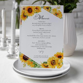 Carte de menu Mariage de automne d'automne Sunflow