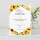 Carte de menu Mariage de automne d'automne Sunflow (Debout devant)