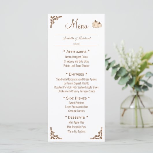 Carte de menu Mariage de automne élégante (Debout devant)