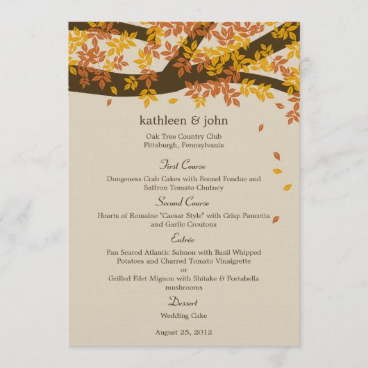 Carte de menu Mariage de automne Oak Tree (Devant)
