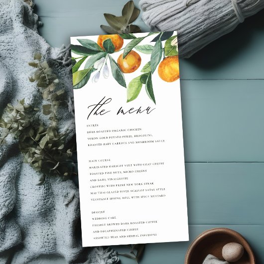 Carte de menu Mariage de Boho Botanique Orange Cit