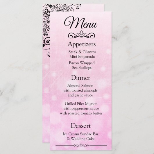 Carte de menu Mariage de Bokeh Rose élégant (Devant / Derrière)