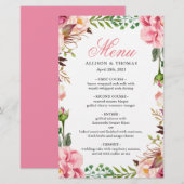 Carte de menu Mariage de bordure rose romantique (Devant / Derrière)