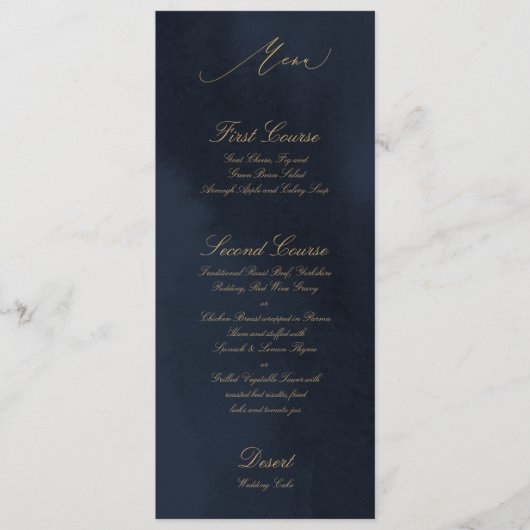 Carte de menu Mariage de calligraphie bleue de min (Devant)
