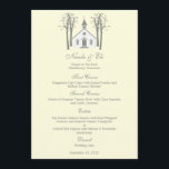 Carte de menu Mariage de chapelle Whimsical<br><div class="desc">Cette collection de chapelles blanches ravira vos invités à assister à votre échange de voeux. Plus de couleurs et de produits assortis disponibles sur berryberrysweet.com. Veuillez nous contacter pour des couleurs personnalisées.</div>