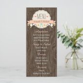 Carte de menu Mariage de Coral Peach Rustic Floral (Debout devant)