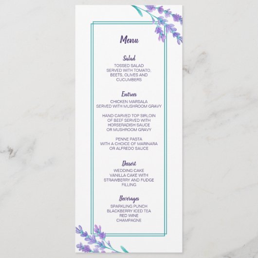Carte de menu Mariage de couleur d'aquarelle de la (Devant)