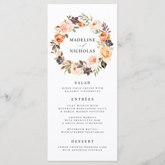 Carte de menu Mariage de couleur d'eau Rustique Fa (Devant)