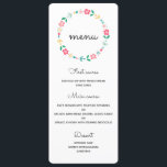 Carte de menu mariage de couronnes florales<br><div class="desc">Décor de couronnes florales roses,  vertes,  bleues et jaunes. Simple et romantique,  et facilement personnalisable avec vos détails mariages et texte personnalisé.</div>