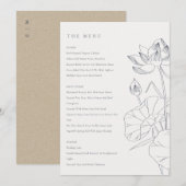 Carte de menu Mariage de croquis floraux Nénuphar  (Devant / Derrière)