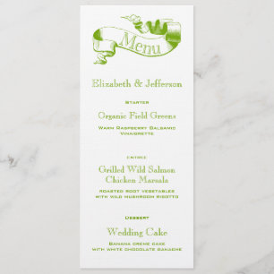 Carte de menu Mariage de défilement vert printemps
