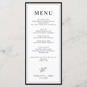 Carte de menu Mariage de feuille frontière minimal