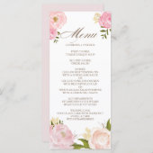 Carte de menu Mariage de fleurs d'aquarelle rose r (Devant / Derrière)