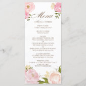 Carte de menu Mariage de fleurs d'aquarelle rose r (Devant)