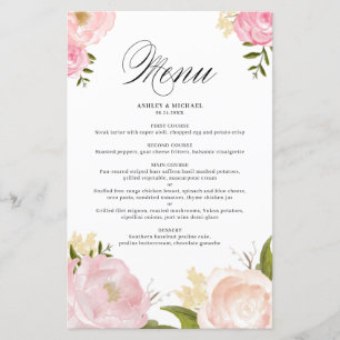 Carte de menu Mariage de fleurs d'aquarelle rose r