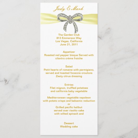 Carte de menu Mariage de la boîte de diamant jaune (Devant)