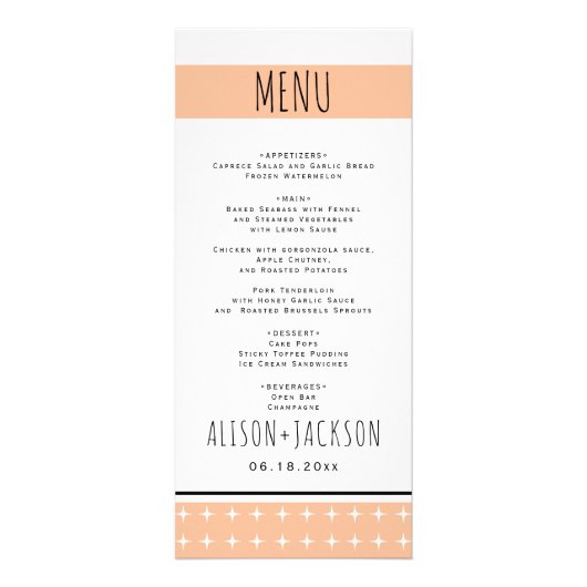 Carte de menu mariage de la pêche de la typographi (Devant)