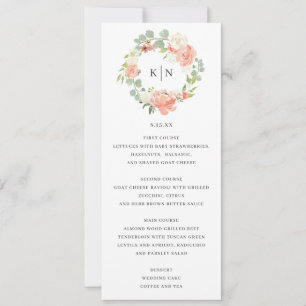 Carte de menu Mariage de Monogramme Floral Peach S