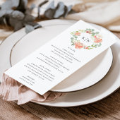 Carte de menu Mariage de Monogramme Floral Peach S
