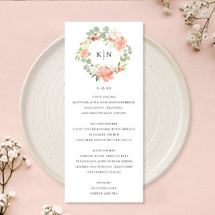 Carte de menu Mariage de Monogramme Floral Peach S