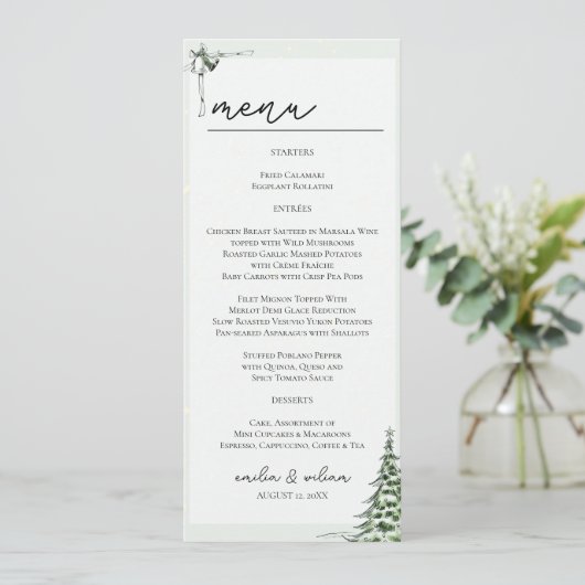 Carte de menu Mariage de Noël (Debout devant)