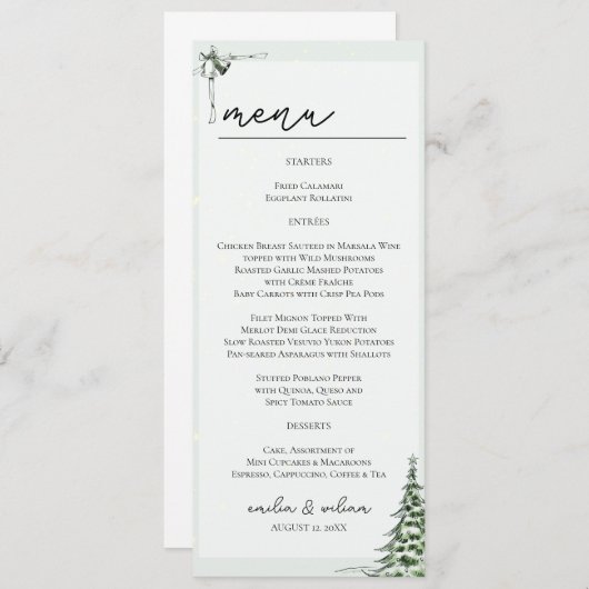 Carte de menu Mariage de Noël (Devant / Derrière)