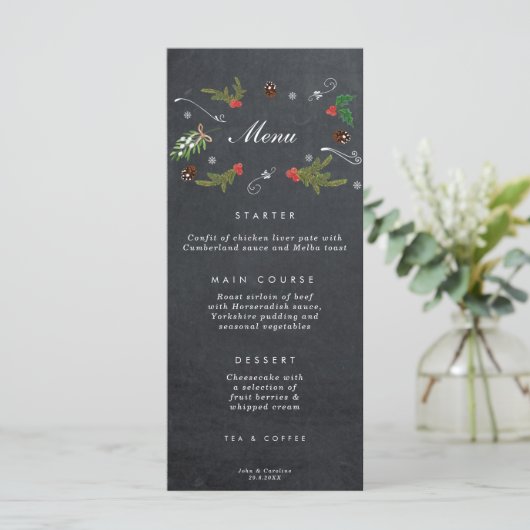 carte de menu mariage de Noël rustique (Debout devant)
