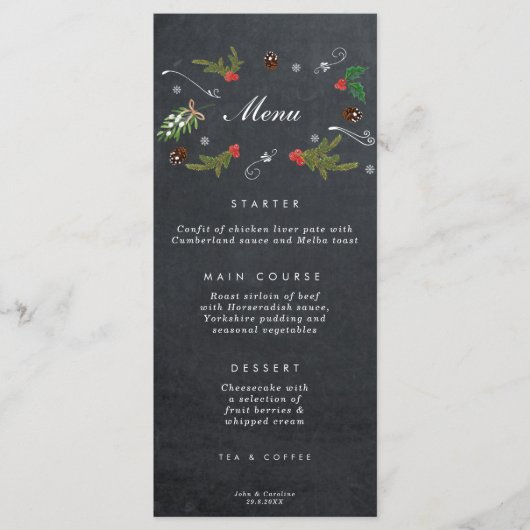 carte de menu mariage de Noël rustique (Devant)