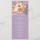 Carte de menu Mariage de pêche et de fleurs violet (Devant)