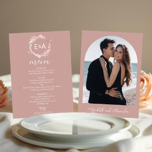Carte de menu Mariage de photo Monogramme rose