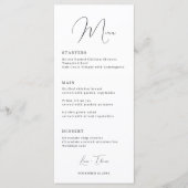 Carte de menu Mariage de police de script classiqu (Devant)