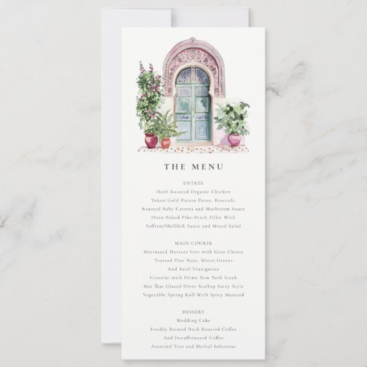 Carte de menu Mariage de porte marocaine tropicale (Devant)