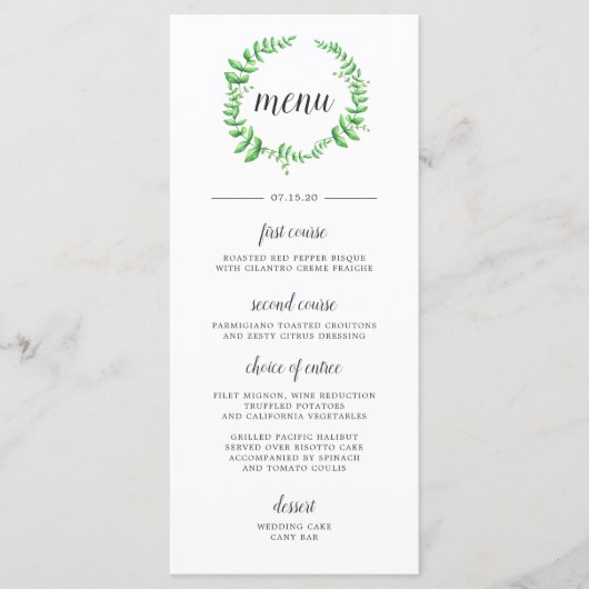 Carte de menu Mariage de remplissage d'aquarelle (Devant)