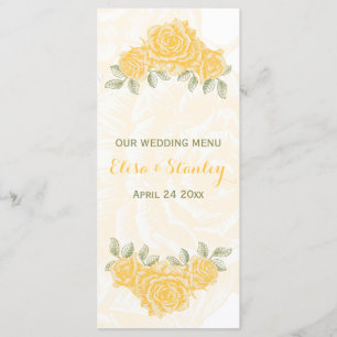 Carte de menu mariage de roses vintages jaunes