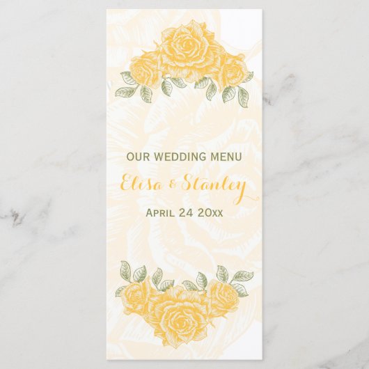 Carte de menu mariage de roses vintages jaunes (Devant)