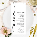 Carte de menu Mariage de Script 4x9<br><div class="desc">Une carte de menu mariage calligraphie simple et chic. Je propose un service de personnalisation gratuit,  si vous avez des questions ou des demandes spéciales,  s'il vous plaît n'hésitez pas à me contacter.</div>