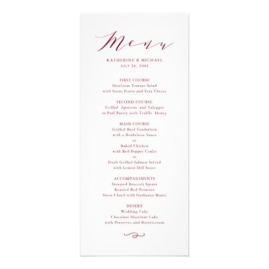 Carte de menu Mariage de script de dainty minimali (Devant)