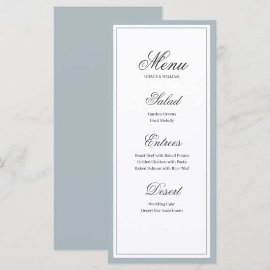 Carte de menu Mariage de script élégant classique (Devant / Derrière)