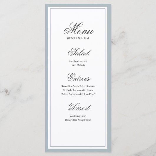 Carte de menu Mariage de script élégant classique (Devant)