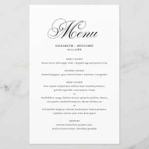 Carte de menu Mariage de script noir élégant