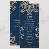 Carte de menu Mariage de style indien Marine et Go (Devant / Derrière)