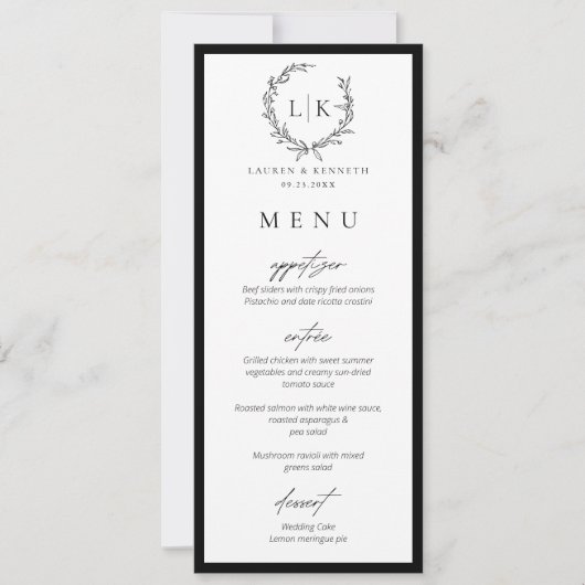 Carte de menu Mariage de téléchargement instantané (Devant)