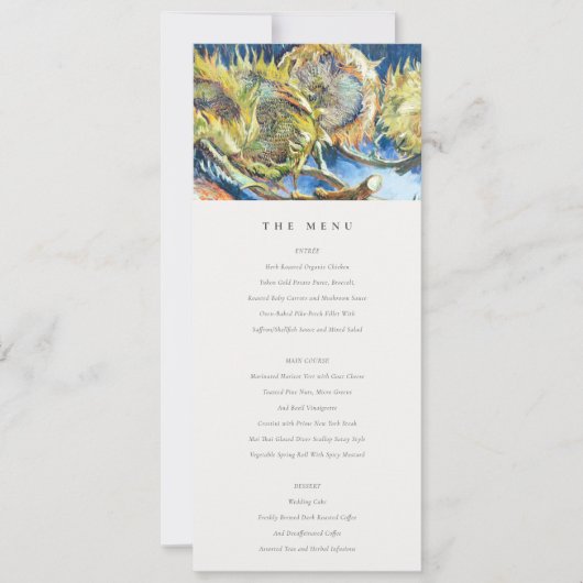 Carte de menu Mariage de tournesol jaune bleu mini (Devant)