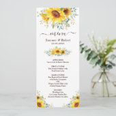 Carte de menu Mariage de tournesol Watercolor mode (Debout devant)
