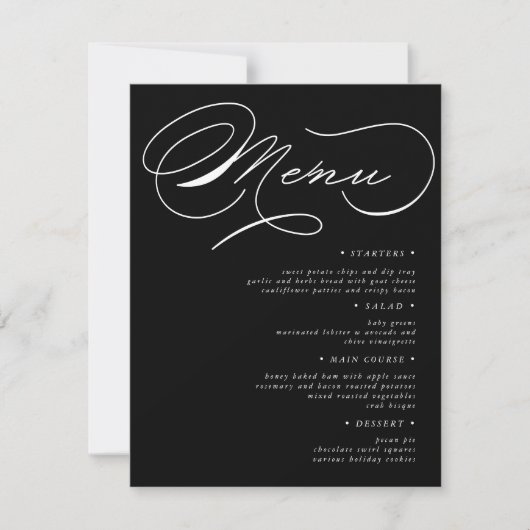 Carte de menu Mariage de typographie de luxe (Devant)