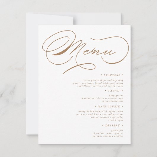 Carte de menu Mariage de typographie de luxe (Devant)
