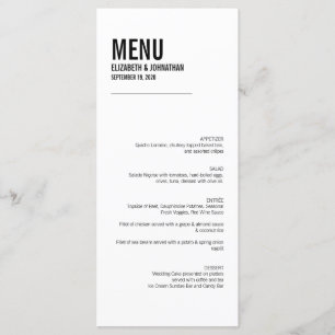 Carte de menu Mariage de typographie simple et min