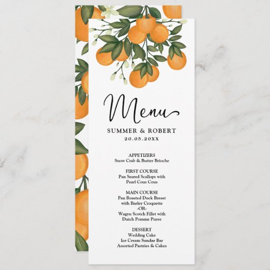 Carte de menu Mariage de verdure pour agrumes bota (Devant / Derrière)