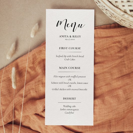 Carte de menu mariage design élégant
