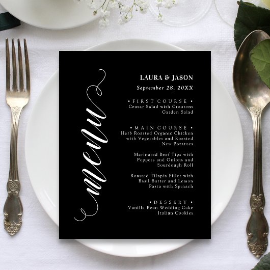 Carte De Menu Mariage Design Script Pour Plaque